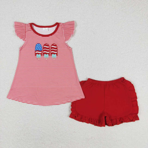 GSSO0759 baby girl clothes embroidery popsicle 4th of July patriotic  toddler girl summer outfits