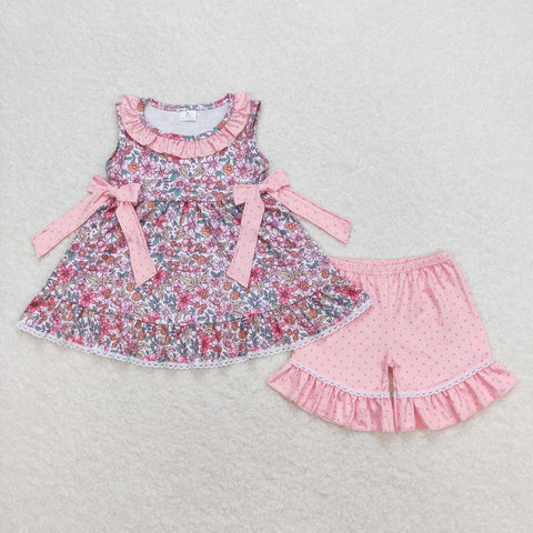 GSSO0789 baby girl clothes pink floral toddler girl summer outfits