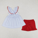 GSSO0798  baby girl clothes embroidery 4th of July patriotic toddler girl summer outfits