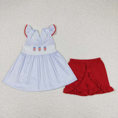 GSSO0798  baby girl clothes embroidery 4th of July patriotic toddler girl summer outfits