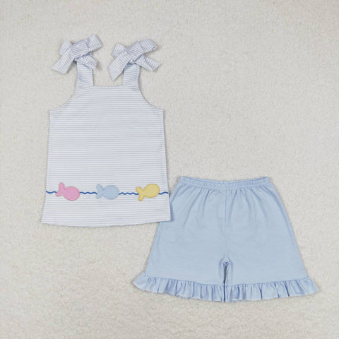 GSSO0809   baby girl clothes  embroidery fish toddler girl summer outfits