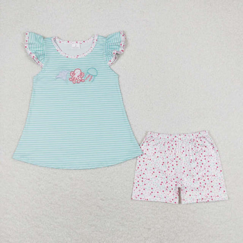 GSSO0833  baby girl clothes embroidery sea animals toddler girl summer outfits