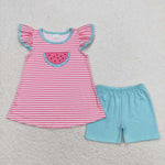 GSSO0834 baby girl clothes embroidery watermelon toddler girl summer outfits