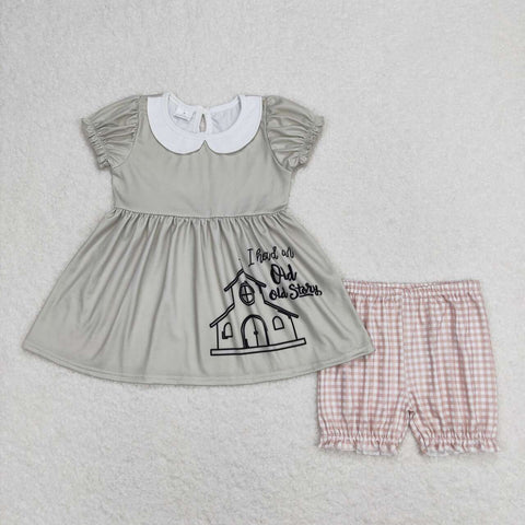 GSSO0858 baby girl clothes green gingham toddler girl summer outfits