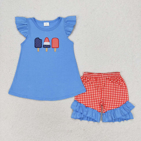 GSSO0860   baby girl clothes embroidery 4th of July patriotic toddler girl summer outfits