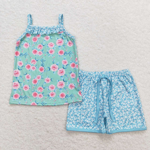 GSSO0863 baby girl clothes blue flowers toddler girl summer outfits