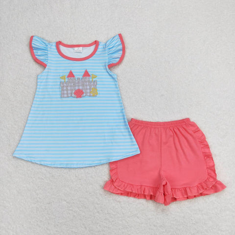 GSSO0875 baby girl clothes embroidery castle toddler girl summer outfits