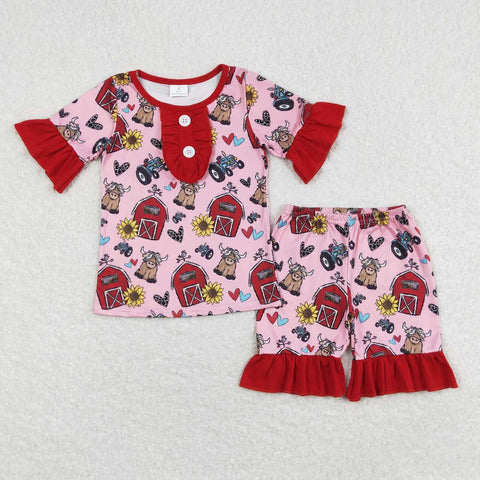 GSSO0932 baby girl clothes farm loving cow toddler girl summer outfit