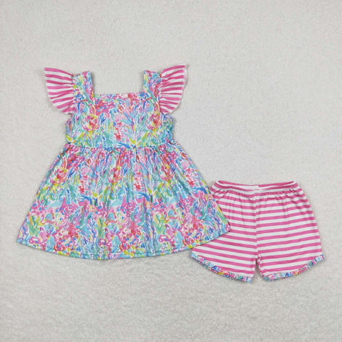 GSSO0937 baby girl clothes pink floral toddler girl summer outfit
