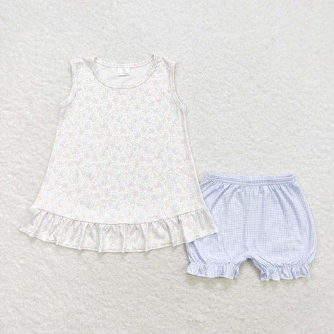 GSSO0980 baby girl clothes blue floral toddler girl summer outfit
