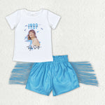 GSSO0984  baby girl clothes 1989 singer toddler girl blue summer tassel leather pants outfits