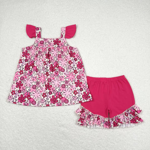GSSO1005 baby girl clothes rose red flowers toddler girl summer outfits