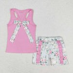 GSSO1059  baby girl clothes pink floral toddler girl summer outfits