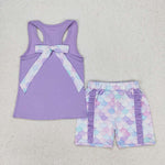 GSSO1060 baby girl clothes purple fish scales toddler girl summer outfits
