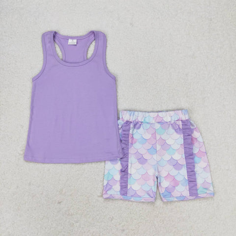GSSO1060 baby girl clothes purple fish scales toddler girl summer outfits