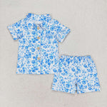 GSSO1120 baby girl clothes blue flowers toddler girl summer outfit