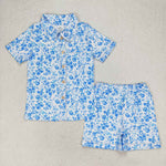 GSSO1148  adult pajamas blue rose women summer pajamas set