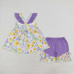GSSO1177 baby girl clothes purple floral toddler girl summer outfit
