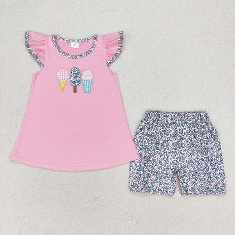 GSSO1193 baby girl clothes embroidery ice cream toddler girl summer outfit