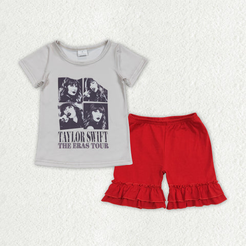 GSSO1376 baby girl clothes 1989 singer tshirt+ruffle shorts toddler girl summer outfits 1