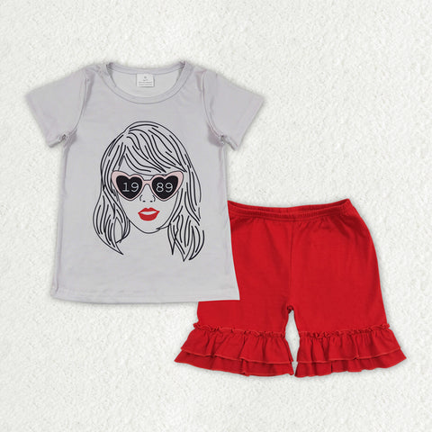 GSSO1377 baby girl clothes 1989 singer tshirt+ruffle shorts toddler girl summer outfits 2