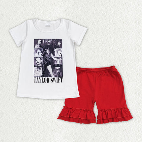 GSSO1378 baby girl clothes 1989 singer tshirt+ruffle shorts toddler girl summer outfits 3