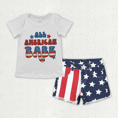 GSSO1438 baby girl clothes 4th of July patriotic girl shorts jeans outfits