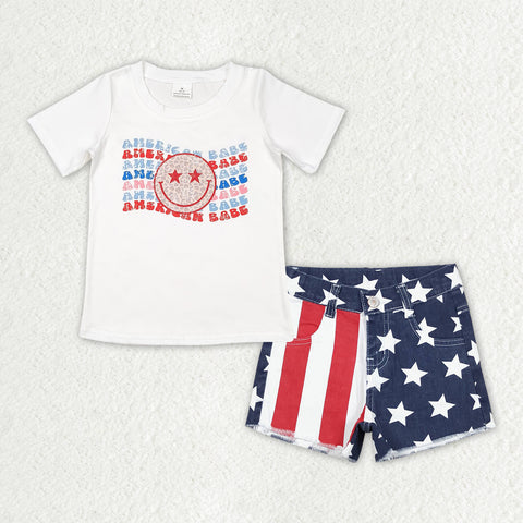 GSSO1439 baby girl clothes 4th of July patriotic girl shorts jeans outfits