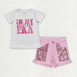 GSSO1444 baby girl clothes 1989 singer girl pink sequins shorts jeans outfits