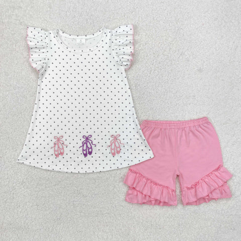 GSSO1504  baby girl clothes embroidery ballet shoes toddler girl summer outfit