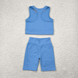 GSSO1515   baby girl clothes blue toddler girl yoga summer outfit