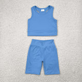 GSSO1515   baby girl clothes blue toddler girl yoga summer outfit