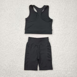 GSSO1517 baby girl clothes  black  toddler girl yoga summer outfit