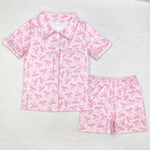 GSSO1535  adult pajamas pink bows print women summer pajamas set