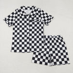 GSSO1536   adult pajamas black gingham print women summer pajamas set