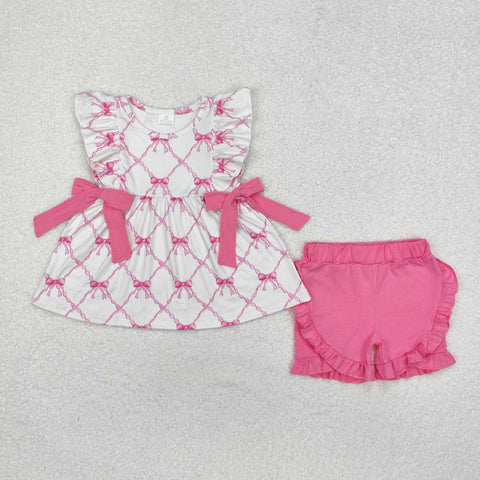 GSSO1620 baby  girl clothes pink bows toddler girl summer outfit