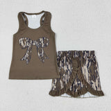RTS baby clothes girl summer set  camo bows baby summer shorts set