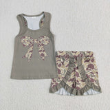 RTS baby clothes girl summer set  camo bows baby summer shorts set