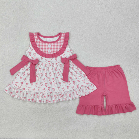 GSSO1639   baby girl clothes pink bows print toddler girl summer outfit