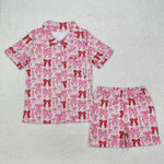 GSSO1717    adult pajamas pink bows adult women summer pajamas set