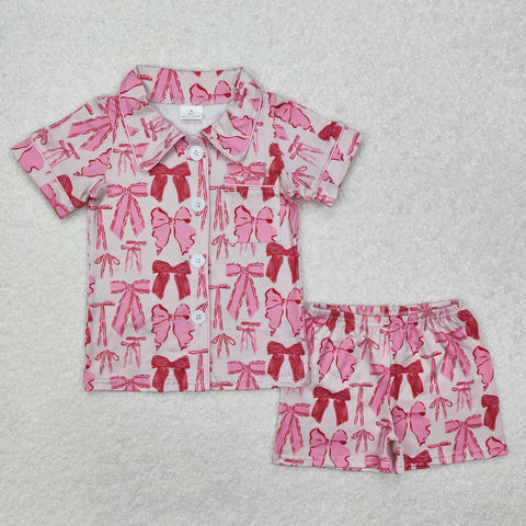 GSSO1718   baby girl clothes pink bows toddler girl summer outfit