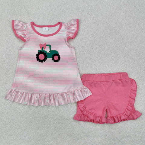 GSSO1757   baby girl clothes embroidery green truck toddler girl  summer outfit