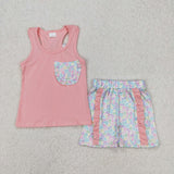 GSSO1783 baby girl clothes pink leopard print  toddler girl summer outfit