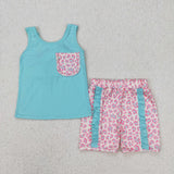 GSSO1784 baby girl clothes blue leopard print  toddler girl summer outfit