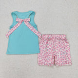 GSSO1784 baby girl clothes blue leopard print  toddler girl summer outfit