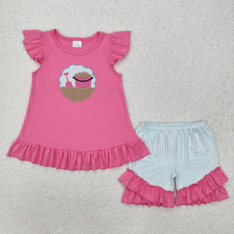 GSSO1785 baby girl clothes embroidery sandy beach toddler girl summer outfit