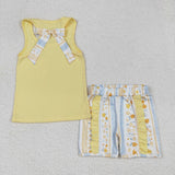 GSSO1788   baby girl clothes yellow flower toddler girl summer outfit