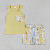 GSSO1788   baby girl clothes yellow flower toddler girl summer outfit