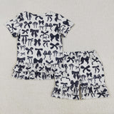 RTS girl summer clothes black bow girl summer matching clothing