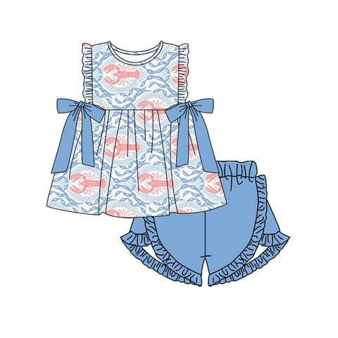 GSSO1960 pre-order baby girl clothes blue crayfish toddler girl summer outfit-2025.1.27